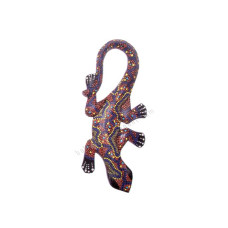 Wooden Gecko Red Purple Aborigine Painted 20 cm 