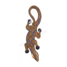 Wooden Gecko Orange Green Aborigine Painted 50 cm 