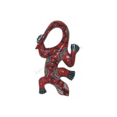 Wooden Gecko Red Green Aborigine Painted 30 cm 