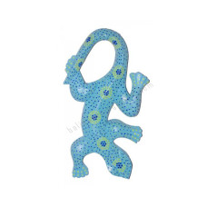 Wooden Gecko Turquoise Blue Aborigine Painted 30 cm 