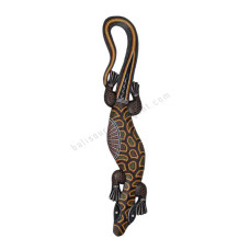 Wooden Gecko Brown Orange Aborigine Painted 100 cm 