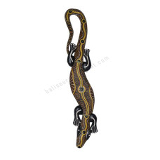 Wooden Gecko Black Brown Orange Aborigine Painted 100 cm 