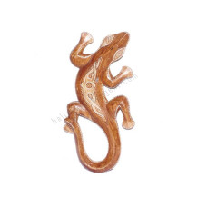 Wooden Gecko Brown White Dots Painted 30 cm 
