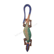 Wooden Gecko Green Orange Brown Aborigine Painted 145 cm 