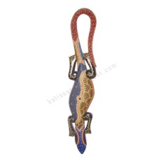 Wooden Gecko Blue Orange Brown Aborigine Painted 145 cm 