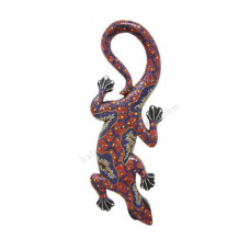 Wooden Gecko Red Purple Aborigine Painted 50 cm 