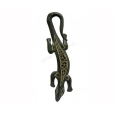 Wooden Gecko Black Painted Flower Motif 80 cm 