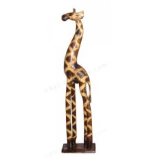 Wooden Giraffe On Base Burnt Motif 80 cm