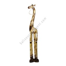 Wooden Giraffe On Base Burnt With Rattan 150 cm