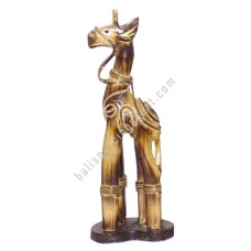 Wooden Giraffe On Base Burnt With Rattan 30 cm