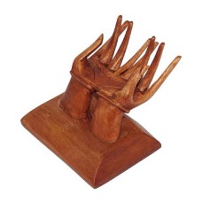 Wooden Brown Pair Hands On Base Card Holder 10 cm