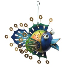 Hanging Metal Fish Blue Green Yellow 24 cm