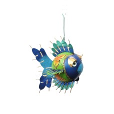 Hanging Metal Fish Blue Green Yellow 18 cm