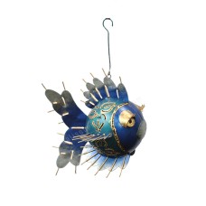 Hanging Metal Fish Silver Blue Gold 20 cm