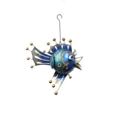 Hanging Metal Fish Silver Blue Gold 18 cm