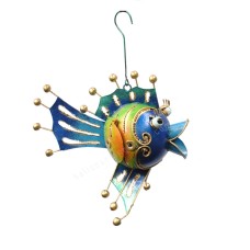 Hanging Metal Fish Blue Green Yellow 22 cm