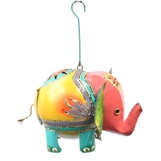 Hanging Metal Baby Elephant Yellow Turquoise Pink 26 cm