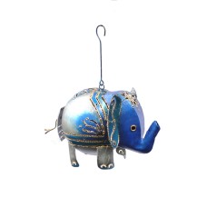 Hanging Metal Baby Elephant Silver Blue Gold 14 cm