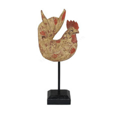 Wooden Antique Cream Brown Chicken On Stand 30 cm