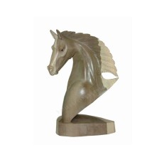 Hibiscus Wood Horse Head Natural Grain 30 cm