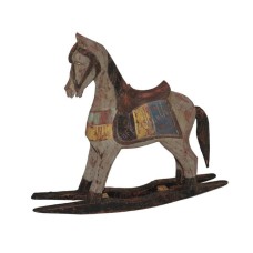 Wooden Rocking Horse Antique Grey Brown Black 25 cm