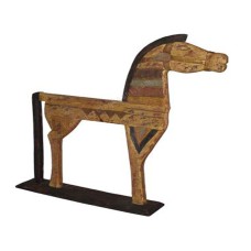 Wooden Horse On Base Antique Cream Black 50 cm