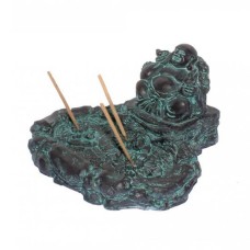 Resin Black Green Laughed Buddha Incense Holder 10 cm