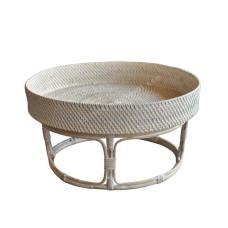 Rattan Round Fruit Tray With Stand White Wash