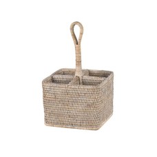 Hanging Rattan Cutlery Holder White Wash