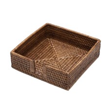 Woven Rattan Square Napkin Box Brown 19 cm