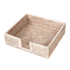 Woven Rattan Square Napkin Box White Wash 19 cm