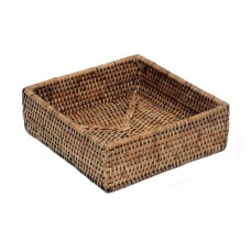 Woven Rattan Square Napkin Box Antique Brown 19 cm