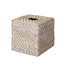 Woven Rattan Square Napkin Box White Wash 14 cm