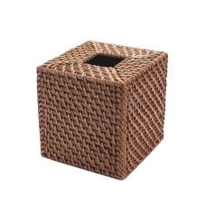 Woven Rattan Square Napkin Box Brown 14 cm