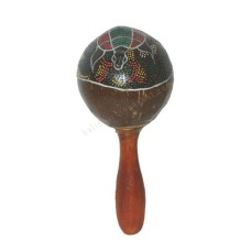 Coconut Shell Stick Maracas Turtle Motif 18 cm