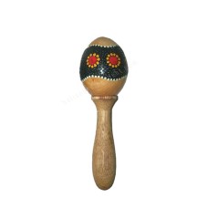 Wooden Egg Stick Maracas Flower Motif 16 cm