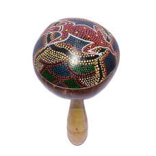 Coconut Shell Stick Maracas Lizard Motif 25 cm