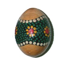 Wooden Egg Maracas Aborigine Green Yellow Flower 6.5 cm