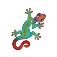 Metal Gecko Wall Decor Turquoise Green Red 32 cm