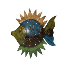 Metal Fish Wall Decor Blue Yellow Brown 24 cm