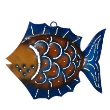 Metal Fish Wall Decor Blue Brown 21 cm