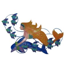 Metal Mermaid Wall Decor Blue Orange 62 cm