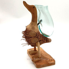 Molten Glass Vase On Bamboo Root Duck 35 cm