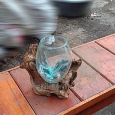 Molten Glass Fish Bowl On Driftwood 13 cm