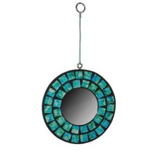 Mosaic Glass Hanging Mirror Turquoise 10 cm