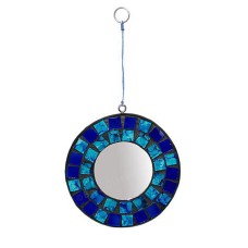 Mosaic Glass Hanging Mirror Blue Turquoise 10 cm