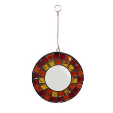 Mosaic Glass Hanging Mirror Orange Yellow 10 cm