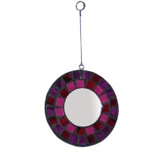 Mosaic Glass Hanging Mirror Red Pink 10 cm