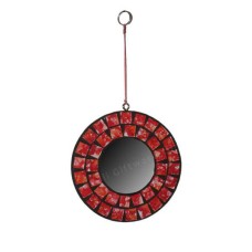 Mosaic Glass Hanging Mirror Cracked Red 10 cm