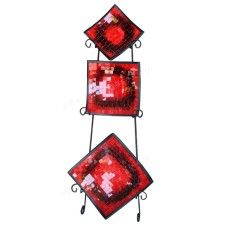 Mosaic Glass Square Plate Red Set of 3